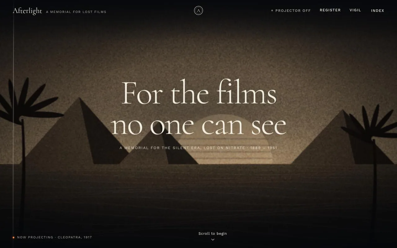 The top of AFTERLIGHT as it looks in a browser.