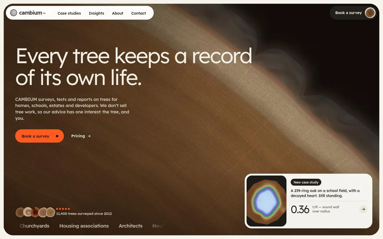 The top of CAMBIUM as it looks in a browser.