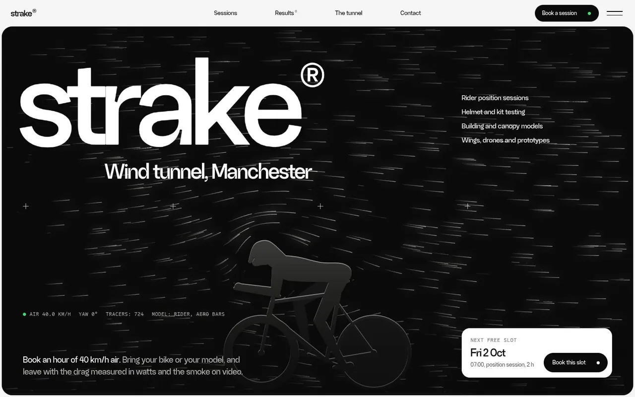 The top of STRAKE wind tunnel as it looks in a browser.