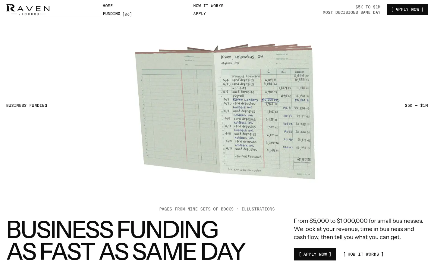 RAVEN LENDERS „Columnar” — full home page capture