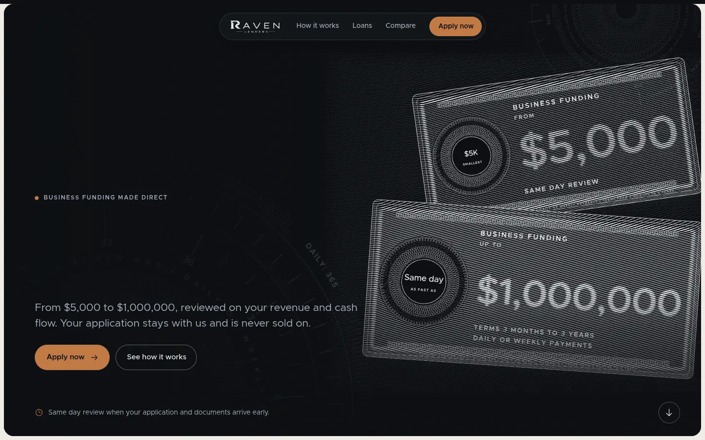 RAVEN LENDERS „Intaglio” — full home page capture