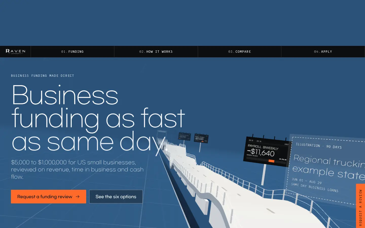 RAVEN LENDERS „Running Balance” — full home page capture