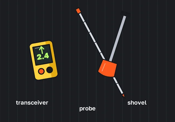 The three things every tourer carries: transceiver, probe and shovel