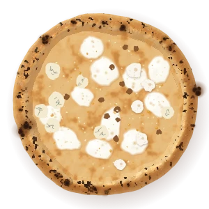 Quattro formaggi, seen from above: fior di latte, gorgonzola, ricotta, walnuts, honey