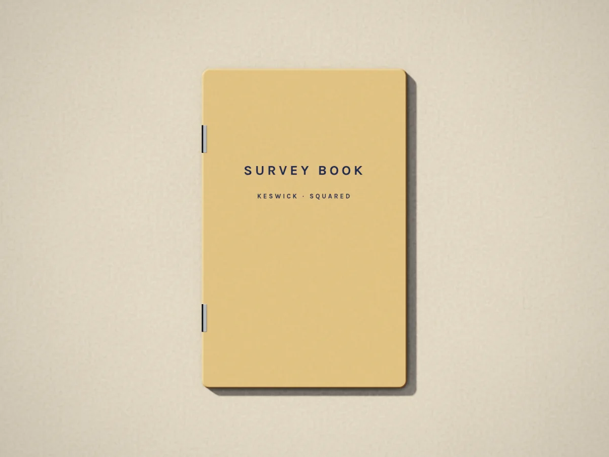 Survey book, photographed on the counter