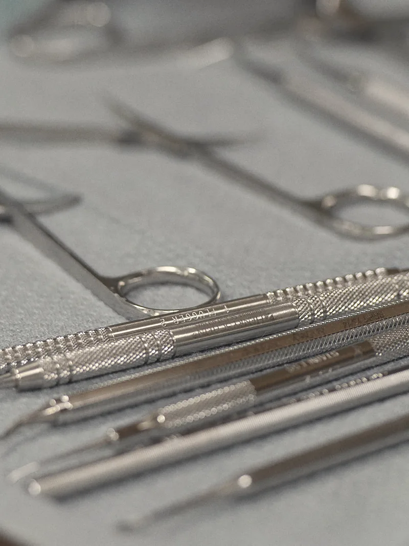 Instruments laid out on a cloth before an appointment