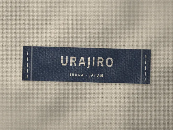 Woven label reading Urajiro, Ibara, Japan, sewn onto cotton pocketing
