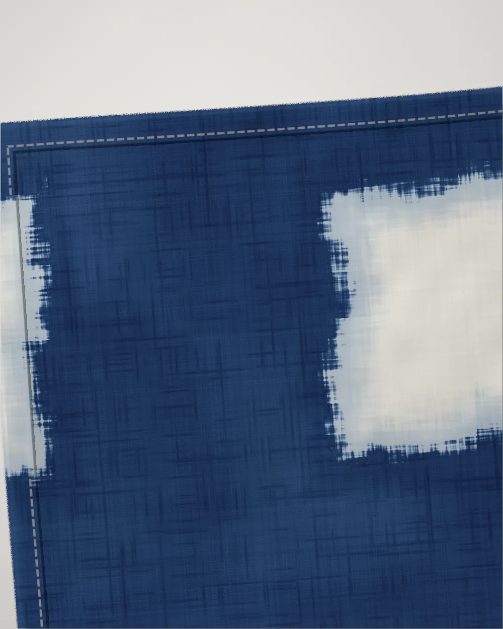 Itajime tea towel, close-up of the cloth and hem, Deep