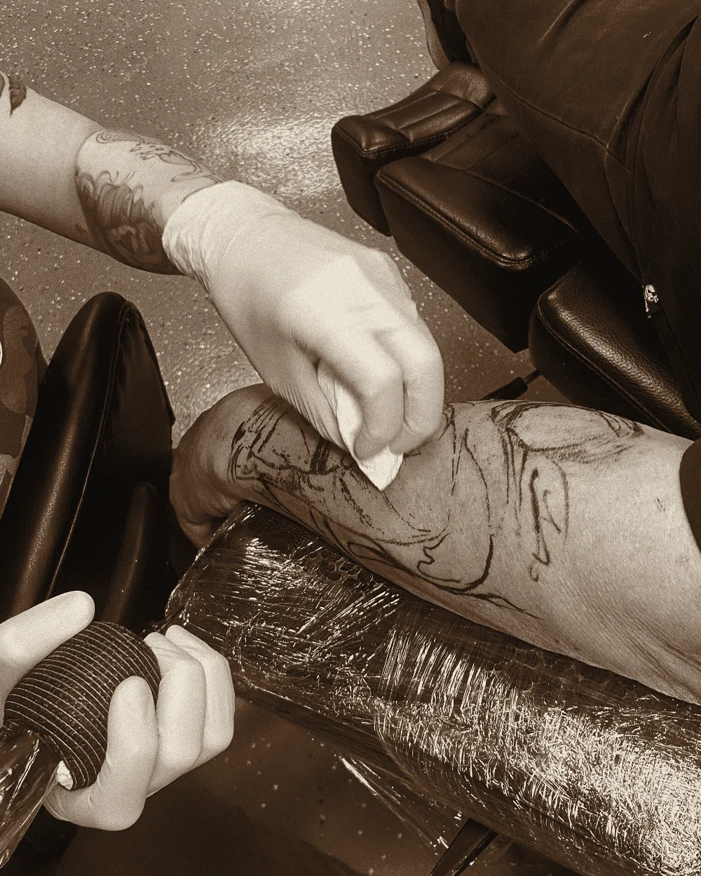 Keeping the stencil readable while the lines go in.