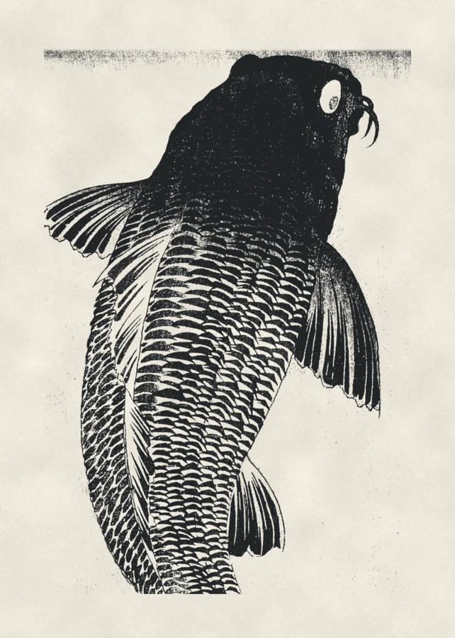 Black carp, drawing on paper, after Kuniyoshi