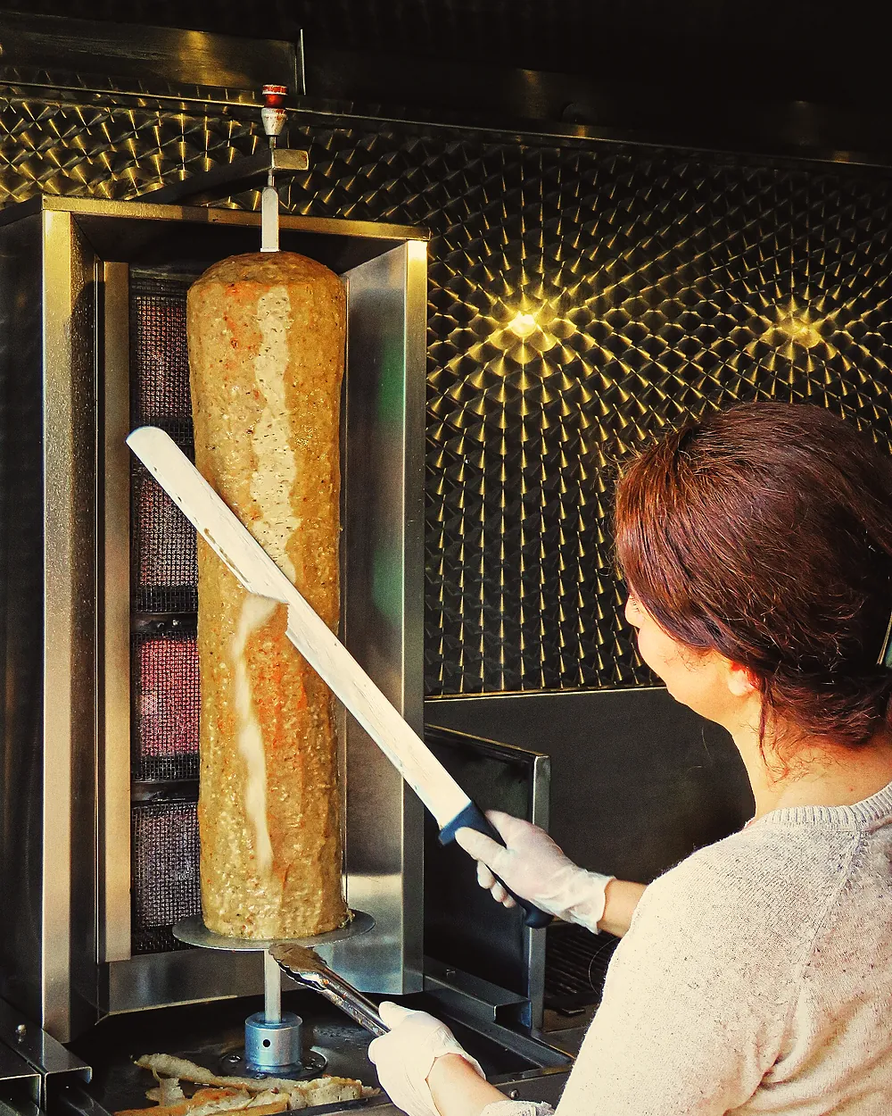 Slicing the stack with the long knife