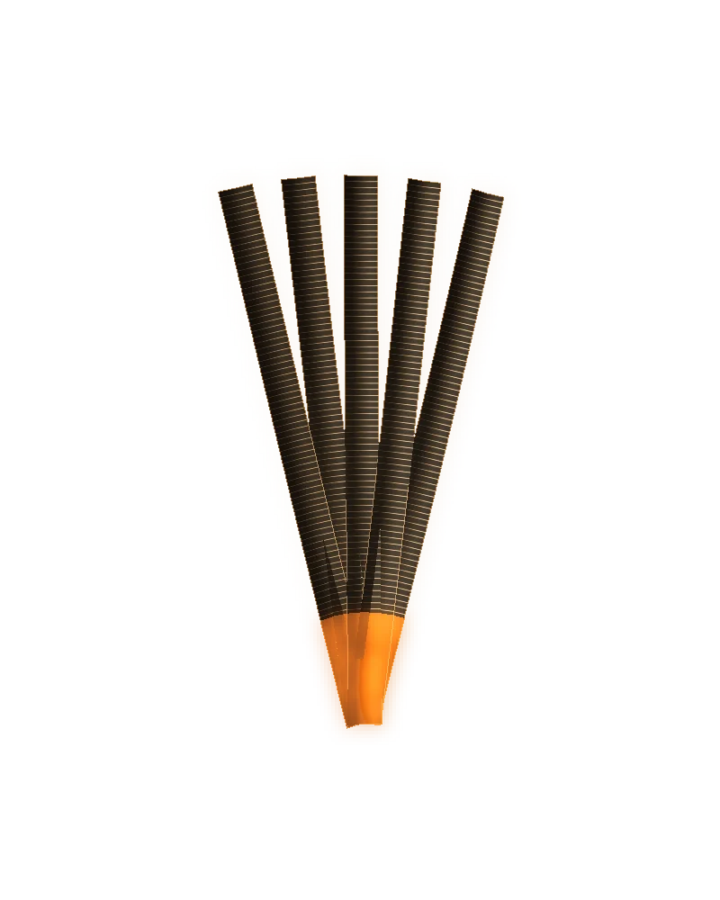 Five paper blotters fanned out, their tips dipped in perfume