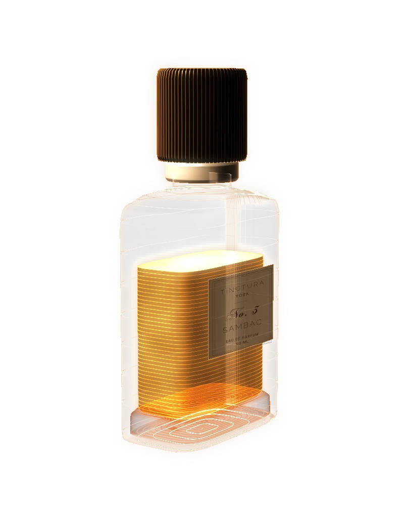 No. 3 Sambac in its bottle, label turned to the side