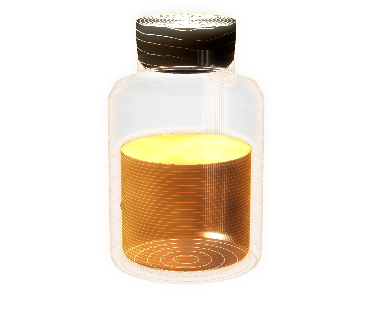Steep it in alcohol: engraving of a glass jar of tincture with resin tears inside