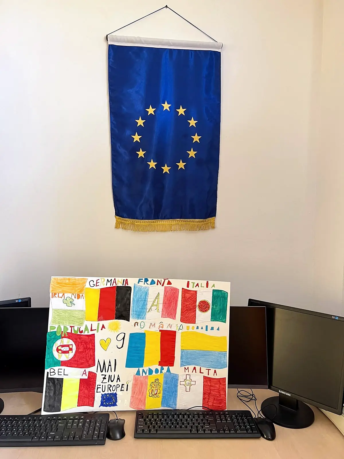 Steagul UE și panoul cu steaguri europene