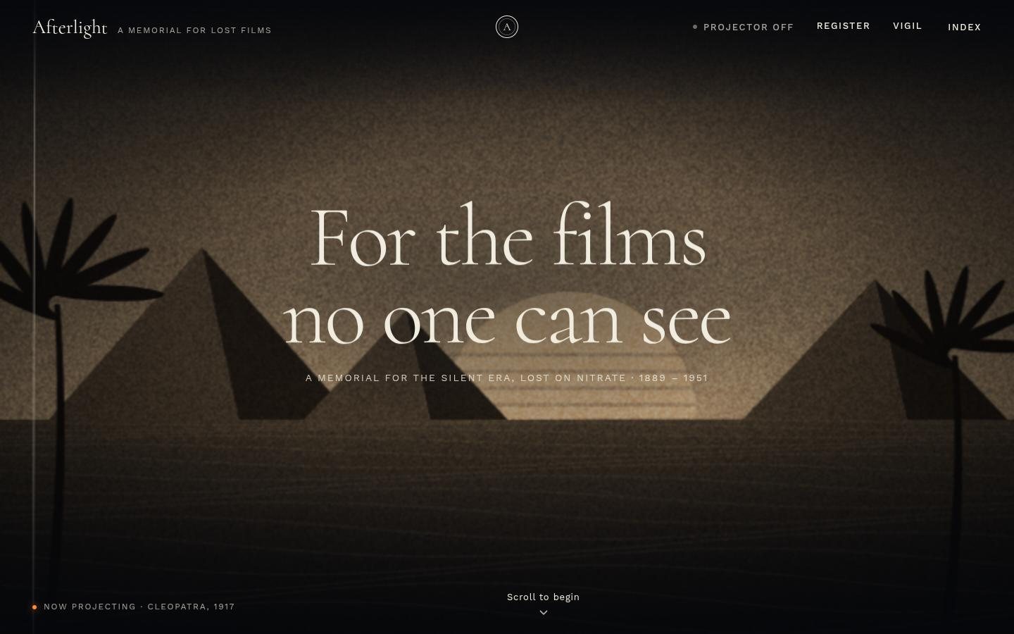 AFTERLIGHT home page at 1440 × 900