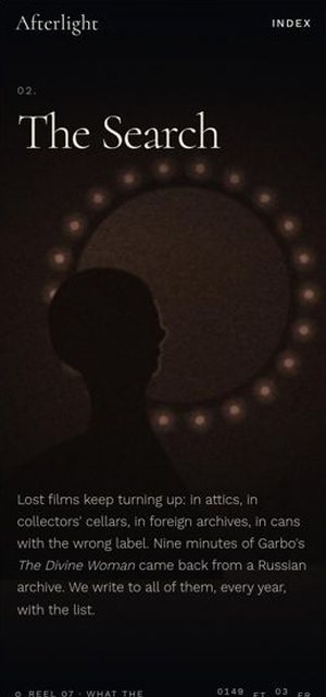 AFTERLIGHT on a phone, index page
