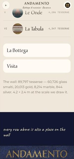 ANDAMENTO on a phone, indice page