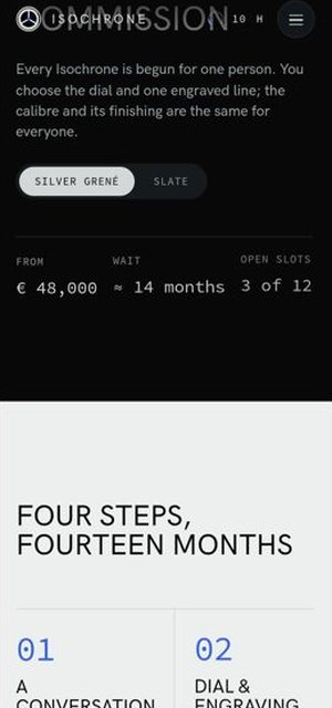 ISOCHRONE on a phone, commission page