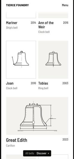 Tierce Foundry on a phone, bells page