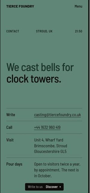 Tierce Foundry on a phone, contact page