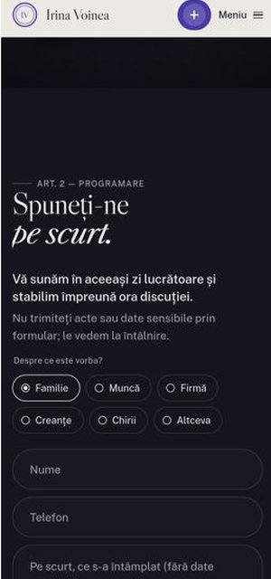 VOINEA on a phone, contact page