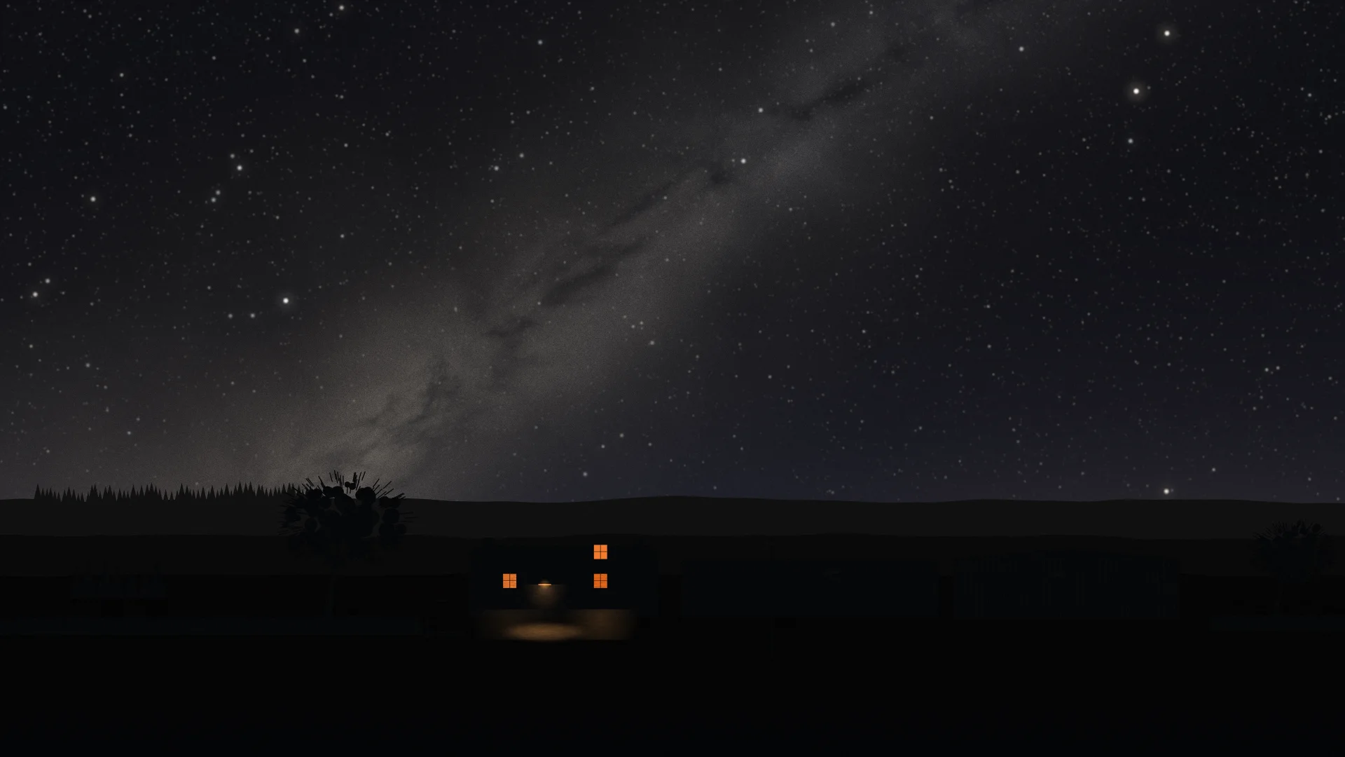 High Shield Farm after the refit: shielded lights and the Milky Way