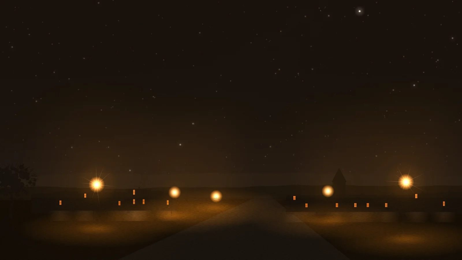 Thornhope at night before the refit: floodlights and glare