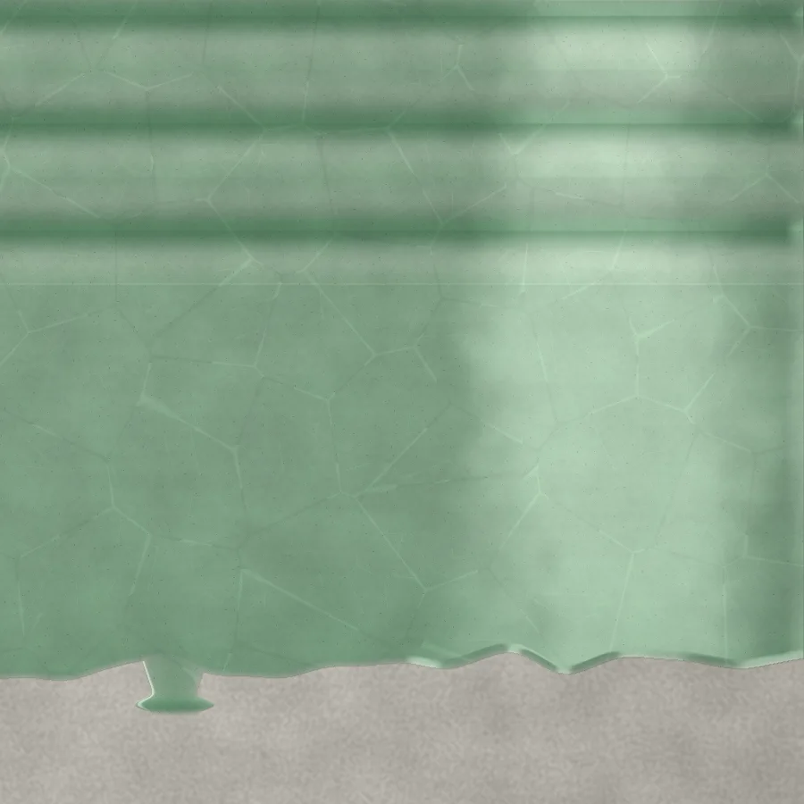 Close-up of tile 001, Longton Celadon: fine crackle in a jade glaze, pooling darker in the thrown grooves