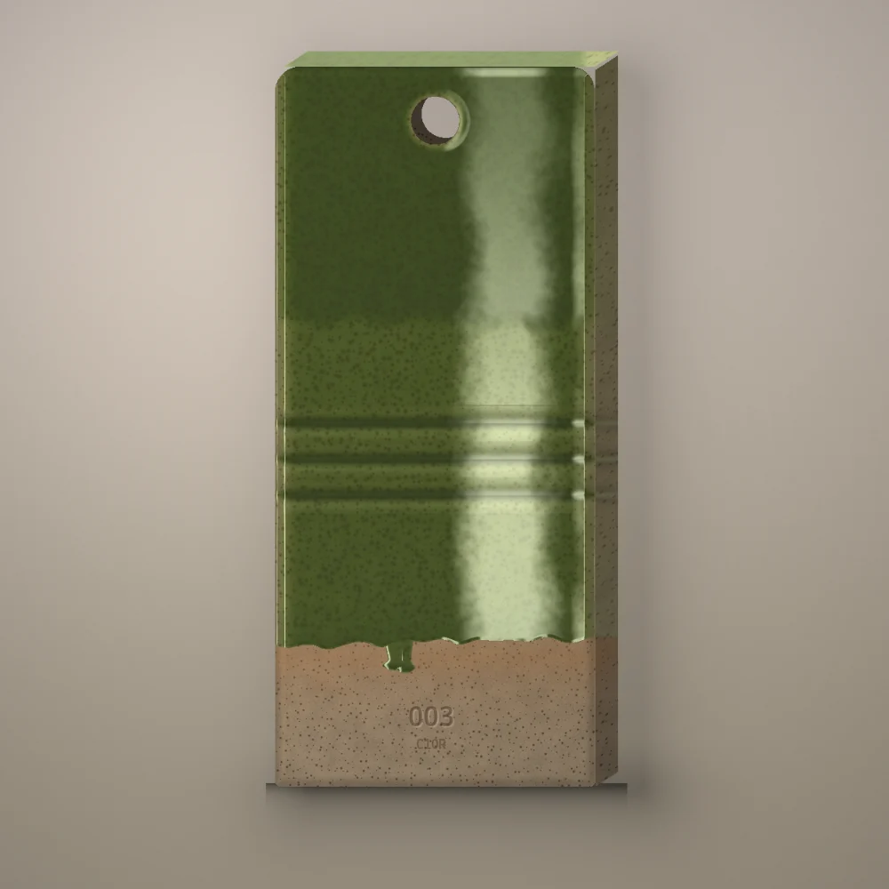Test tile 003, Olive Celadon, fired: gloss