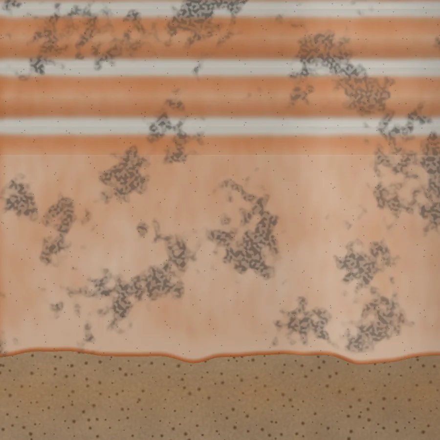 Detail of tile 010: thrown grooves and the dip line
